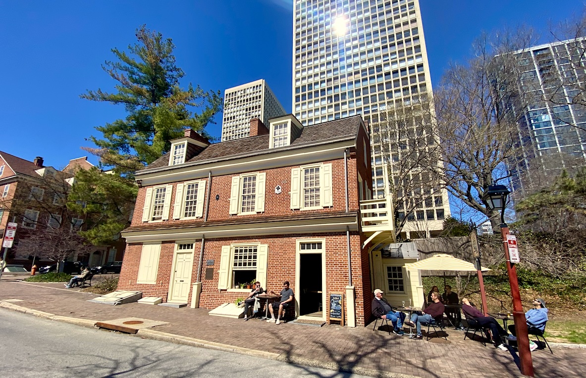 Friends gather at a colonial tavern in Society Hill, Philadelphia